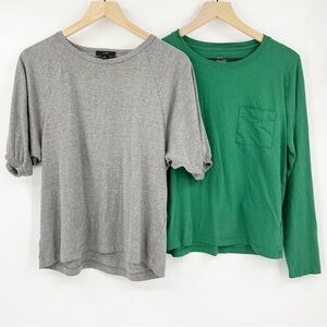 Bundle of 2 J. CREW Size Medium Tops Green Long Sleeve T-Shirt Gray 3/4 Sleeve
